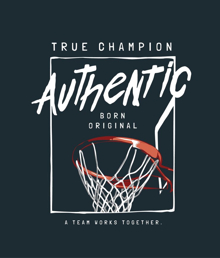 vero campione autentico slogan con canestro da basket in cornice quadrata