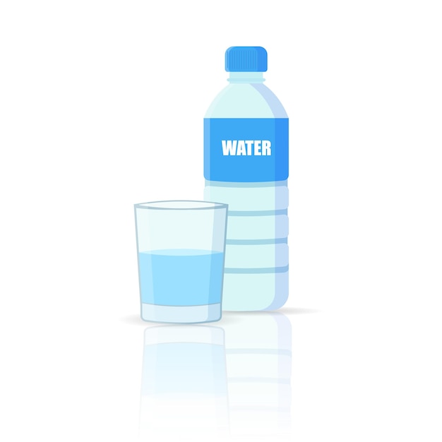 Versare l'acqua nel bicchiere da una bottiglia isolata sfondo bianco illustrazione vettoriale