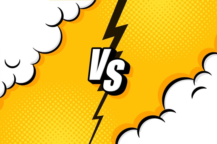 Vettore versus vs lettere combattono sfondi in stile fumetto piatto con mezzitoni, fulmini. illustrazione vettoriale
