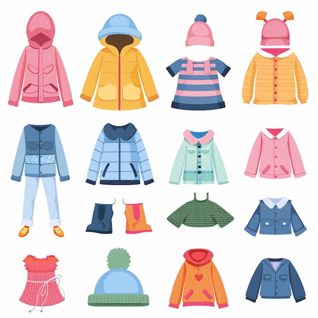 vestiti set vettoriale illustrazione indossare moda vestiti isolati cappello abito camicia icona appa