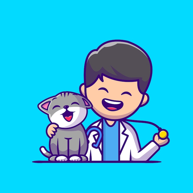 Vettore veterinario con gatto e stetoscopio icona del fumetto illustrazione. persone professione icona concetto isolato. stile cartone animato piatto