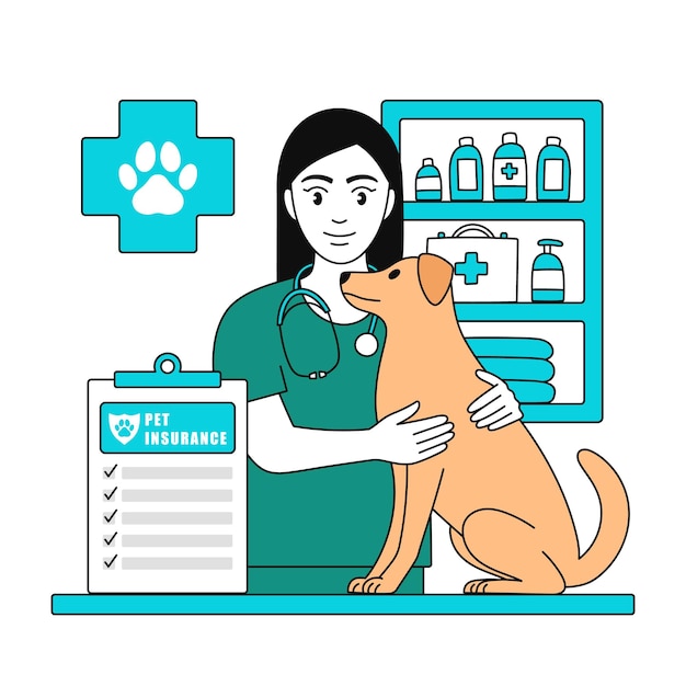 Veterinario donna e cane Trattamento di animali domestici Assicurazione per animali domestici