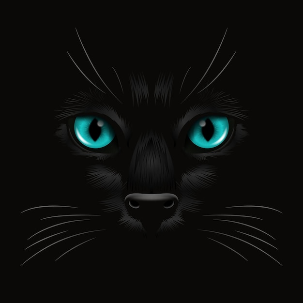 Vettore 3d Gatti rossi realistici Occhio di un gatto nero al buio di notte Faccia di gatto rosso