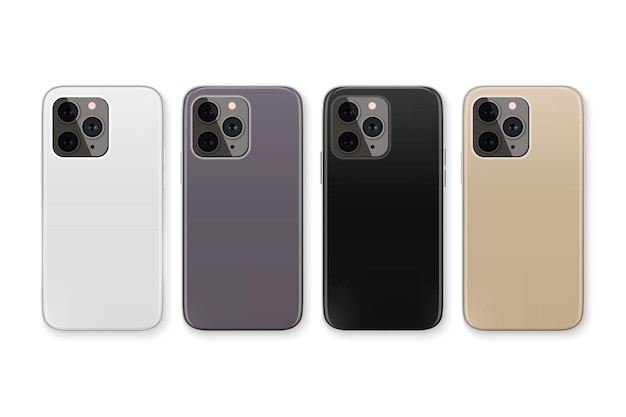 Vettore 3d Realistico Smartphone Case Set Telefono Design Template per Mockup Telefono Dispositivo Back Side Top View