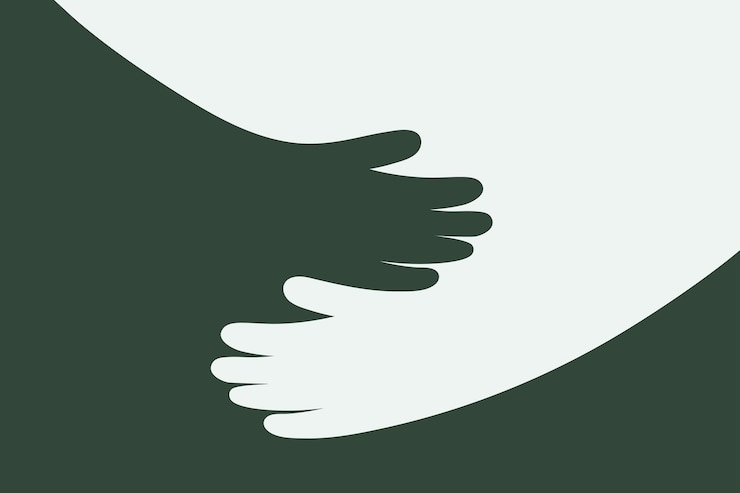 Vettore artistico di mani in un abbraccio che simboleggia l'empatia e la protezione della carità Ideale per l'uso in campagne e pubblicità di organizzazioni senza scopo di lucro