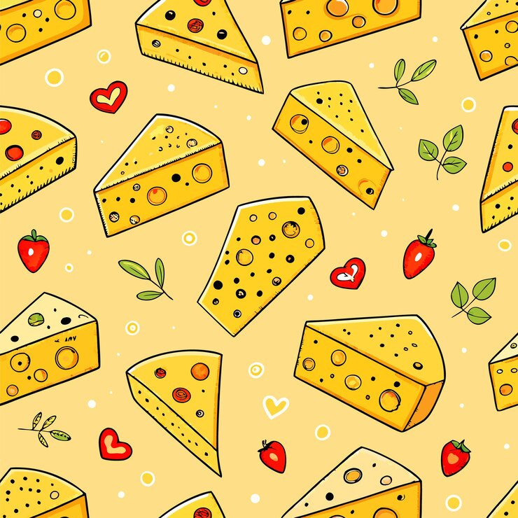 Vettore vettore bel disegno con pezzi di formaggio in stile cartone animato