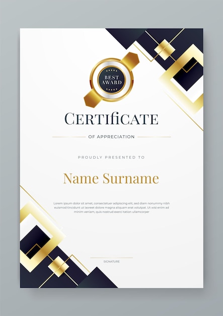 Vettore bianco e nero e oro modello di progettazione di certificati aziendali di riconoscimento professionale e moderno Per riconoscimento laboratorio di diploma di business riconoscimento concorso di laurea e istruzione