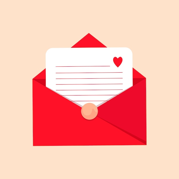 Vettore busta aperta con una lettera con cuore il concetto di invio di messaggi