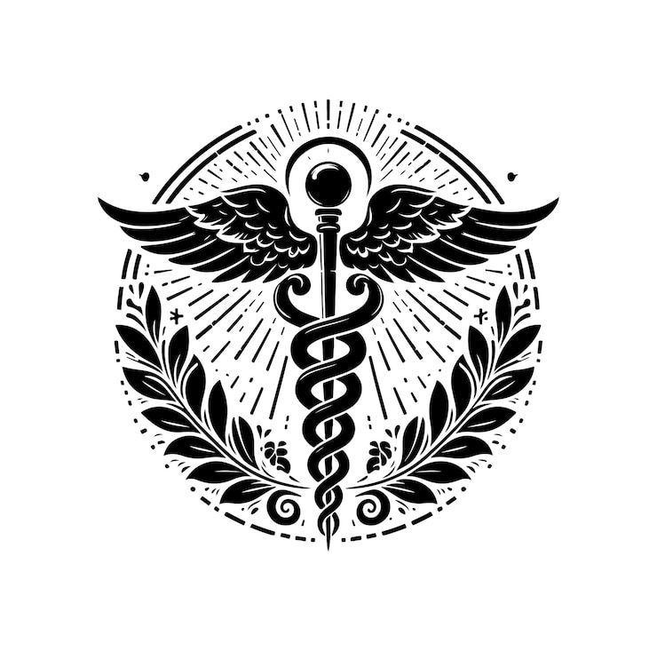 Vettore vettore caduceo simbolo di salute asclepio icona di bacchetta di colore nero silhouette illustrazione vettoriale