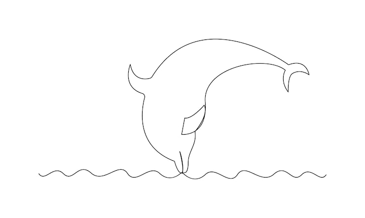 Vettore vettore continuo un semplice singolo disegno a linea astratta di delfino in silhouette isolato su