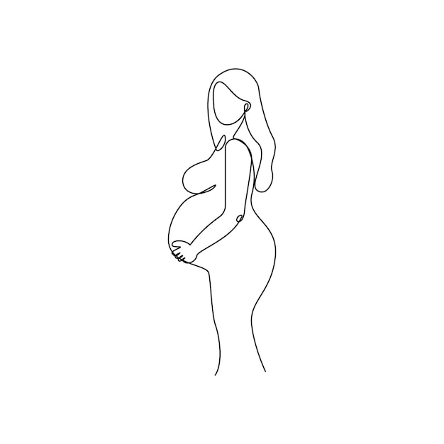 Vettore continuo un semplice singolo disegno a linea astratta di gravidanza isolato su un bianco