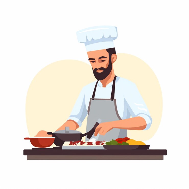 Vettore vettore cuoco cucina illustrazione alimentare ristorante cucina design culinario uniforme cappello
