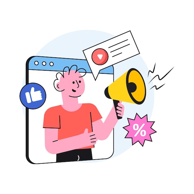 Vettore del concetto di promozione online in un'illustrazione di stock in stile piatto