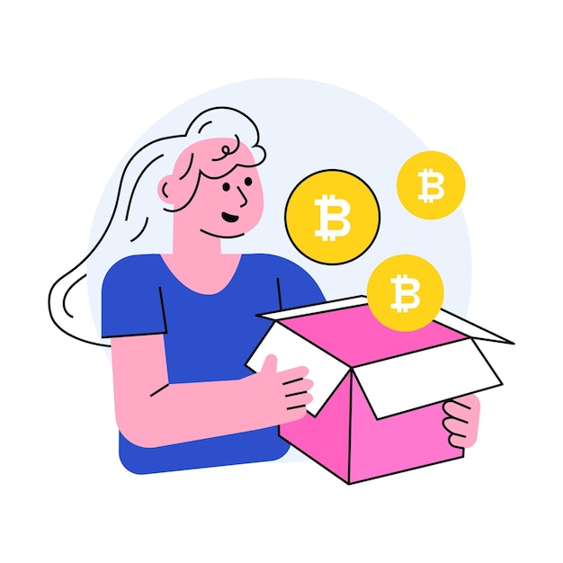 Vettore del concetto di scatola di Bitcoin in un'illustrazione di stock in stile piatto