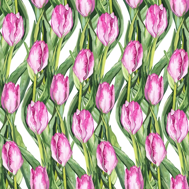 Vettore del fondo del modello senza cuciture del tulipano rosa floreale del fiore dell'acquerello