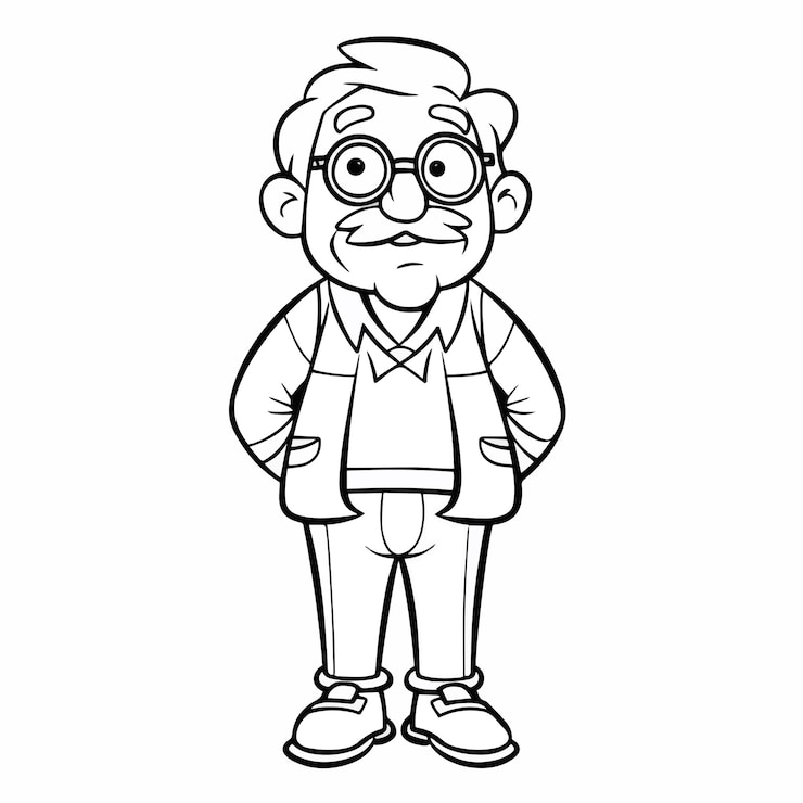 Vettore vettore del libro da colorare di un nonno disegnato a mano