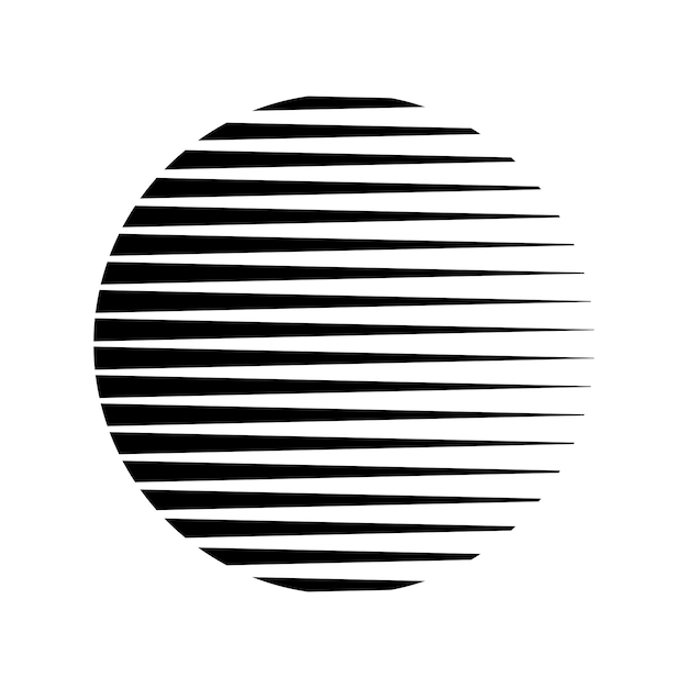 Vettore del logo del cerchio a strisce nere Linee di taglio triangolari rotonde a forma di sole Strisce mezzitoni retrò