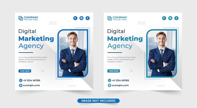 Vettore del modello di pubblicità dell'agenzia di marketing digitale creativo con forme astratte Progettazione di post sui social media aziendali di marketing aziendale Modello di banner Web aziendale moderno con colori blu