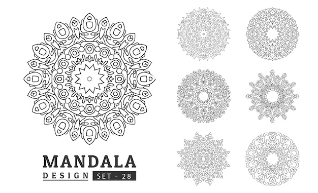 Vettore del set di mandala di fiori bianchi e neri