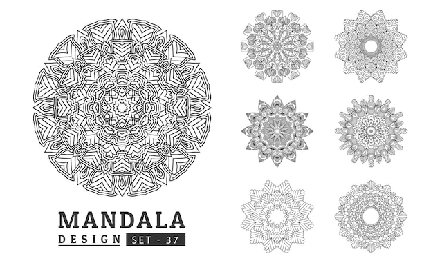 Vettore del set di mandala di fiori bianchi e neri