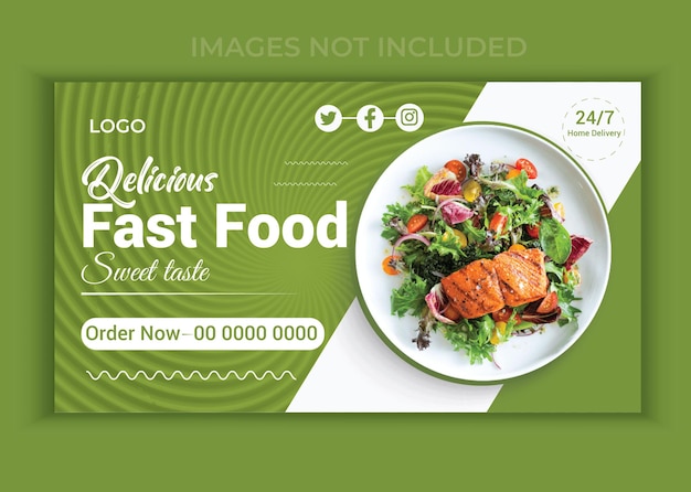 Vettore delizioso menu di cibo si tubo miniatura design e ristorante web banner template