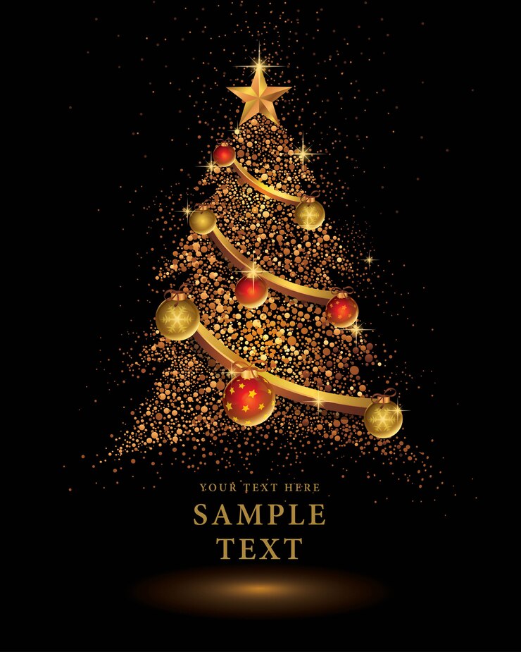 Vettore vettore dell'albero di natale di scintillio dell'oro su fondo nero