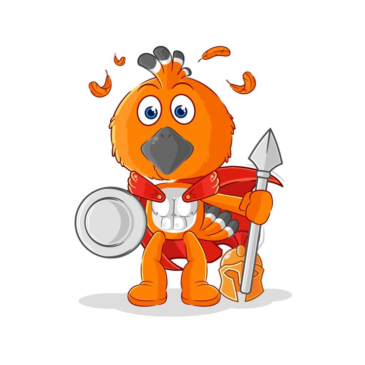 Vettore vettore della mascotte del fumetto del carattere spartano dell'uccello di hudhud
