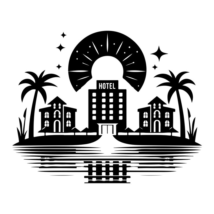 Vettore vettore della silhouette del logo dell'hotel icona dell'hotel vettore del concetto del logo