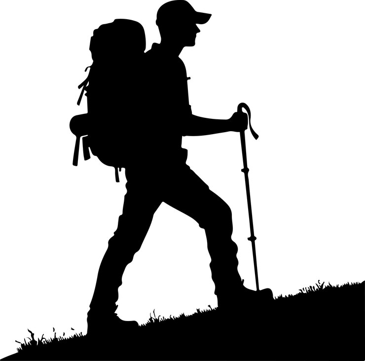 Vettore della silhouette dell'escursionista