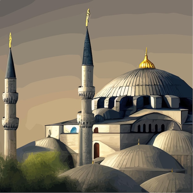 Vettore delle siluette dell'orizzonte del nipote e del minareto della città islamica del tetto della moschea della siluetta dell'architettura araba