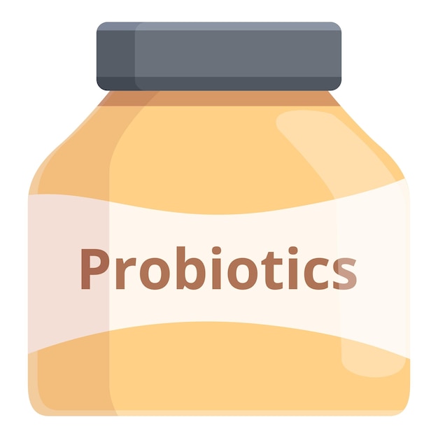 Vettore di cartoni animati con icona di barattolo di probiotici Integratori alimentari