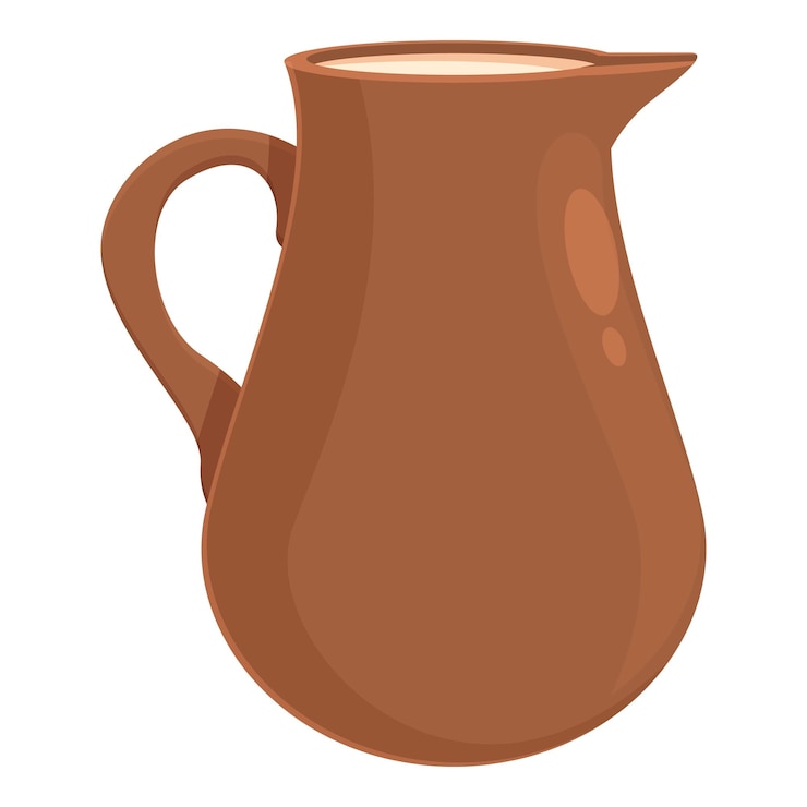 Vettore vettore di cartoni animati con icona di latte di capra in brocca di ceramica prodotto fresco.