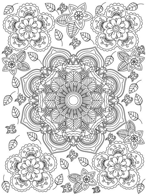 Vettore di colorazione del fiore di mandala per adulti