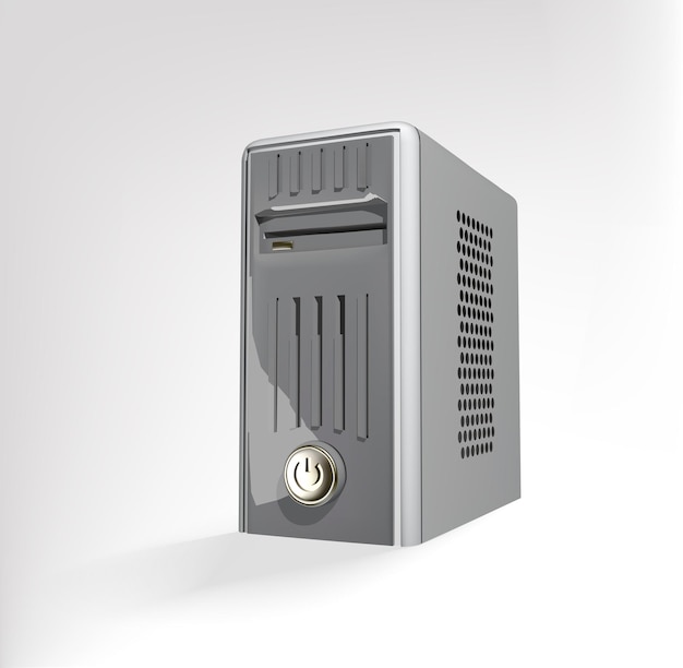 Vettore di computer caso 3d illustrazione PC caso 3d icona Caso grigio di computer illustrazione 3d