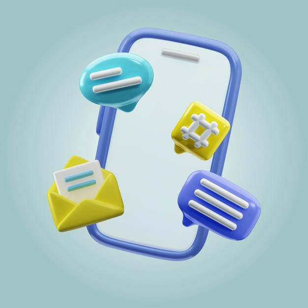 Vettore di comunicazione sociale 3D lucido E-mail telefonica e bolle vocali Corrispondenza di comunicazione