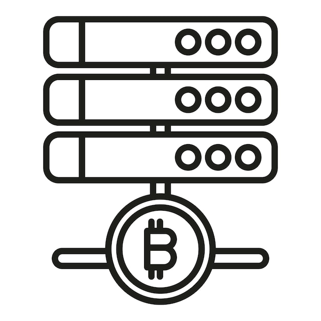 Vettore di contorno dell'icona del server di criptovaluta Denaro cripto Bitcoin digitale