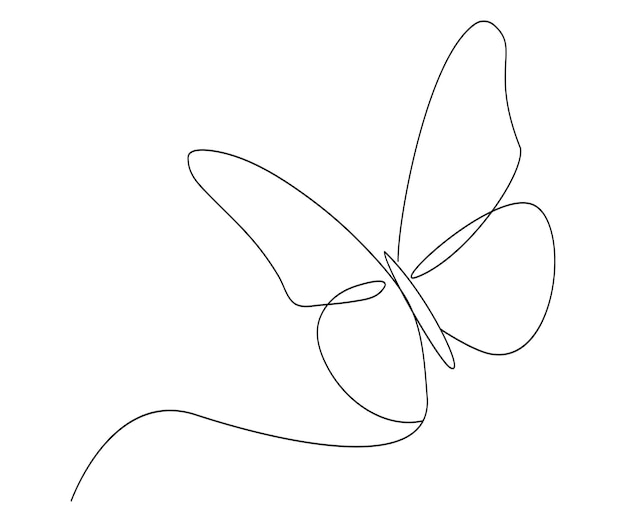 Vettore di contorno di farfalla di una linea continua isolato su sfondo bianco Illustrazione vettoriale