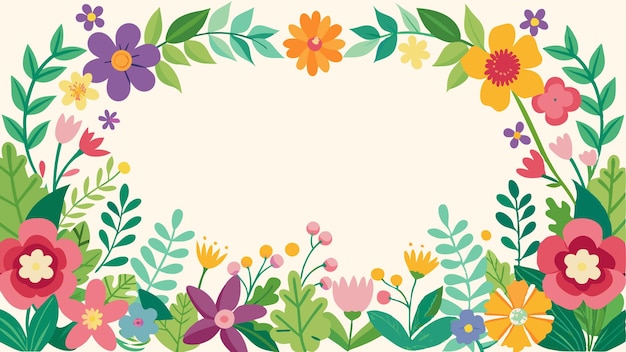 Vettore di cornice floreale primaverile colorata del giardino di fiori senza cuciture