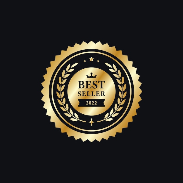 Vettore di design del logo delle medaglie del badge del best seller dell'oro di lusso