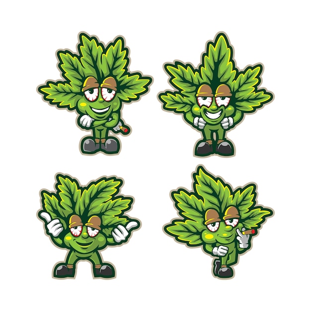 Vettore di disegno del logo della mascotte della cannabis con uno stile di concetto di illustrazione moderno per la stampa di stemmi e t-shirt Pacchetto mascotte Smart Cannabis Illustration