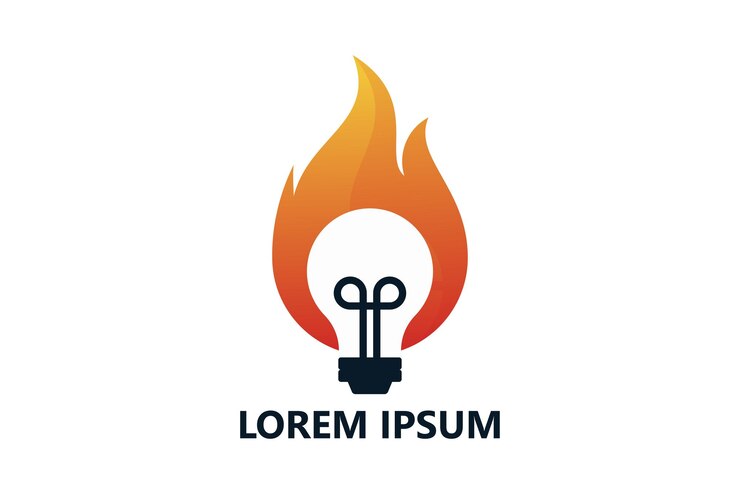 Vettore di disegno del modello di logo della lampadina del fuoco