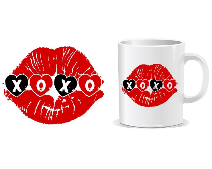 Vettore vettore di disegno della tazza di san valentino xoxo