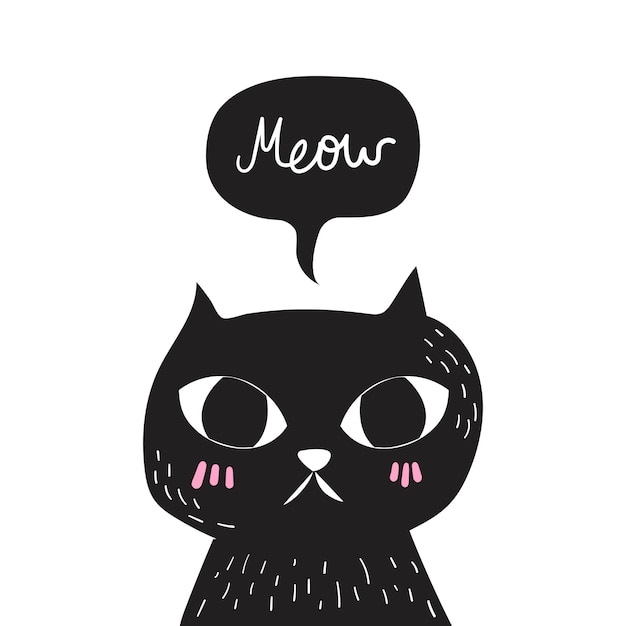 Vettore di doodle gatto nero.