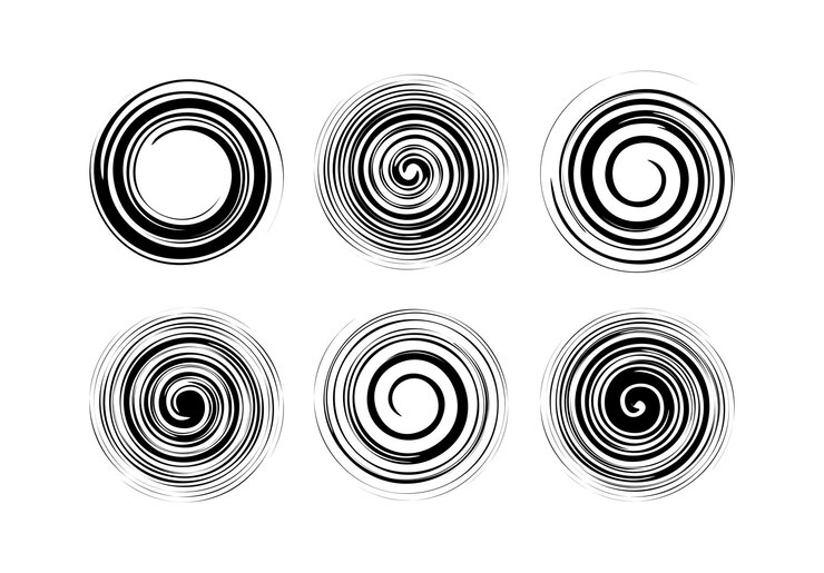 vettore di elementi a spirale in bianco e nero, su sfondo bianco
