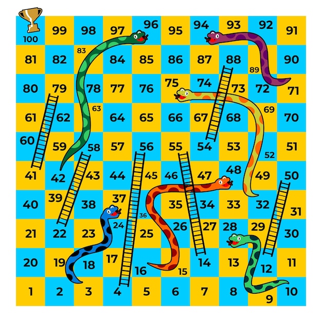 vettore di gioco da tavolo di serpenti e scale