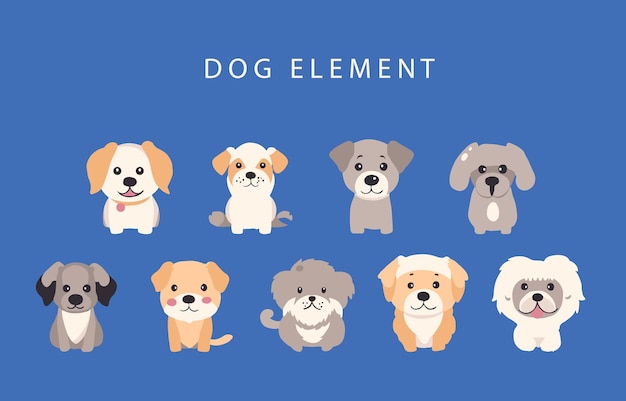 Vettore di illustrazione del set di elementi del carattere del cane per adesivo da cartolina