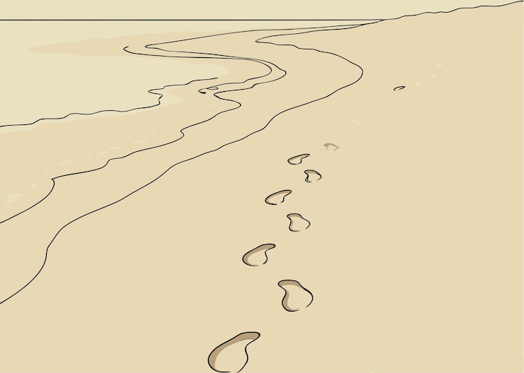 Vettore vettore di illustrazione delle impronte in spiaggia di sabbia