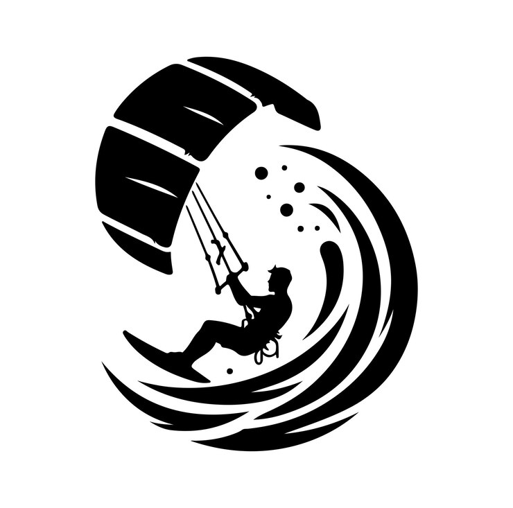 Vettore di illustrazione dello stile di silhouette del kitesurf