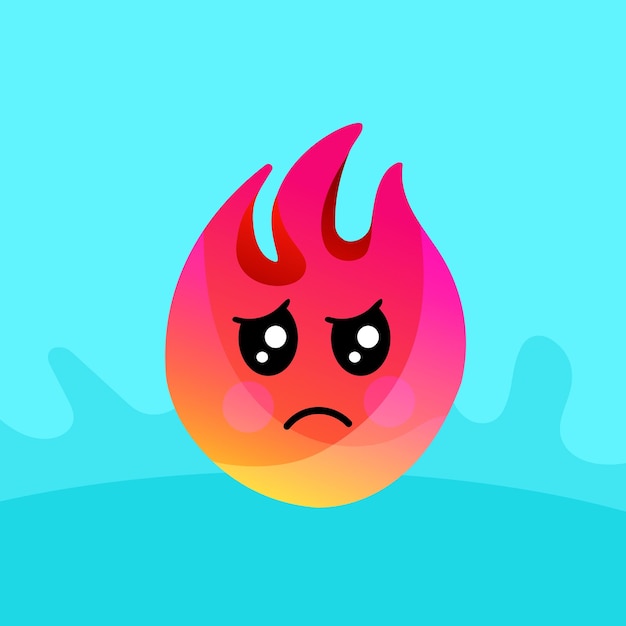 Vettore di illustrazione emoji di fuoco triste carino