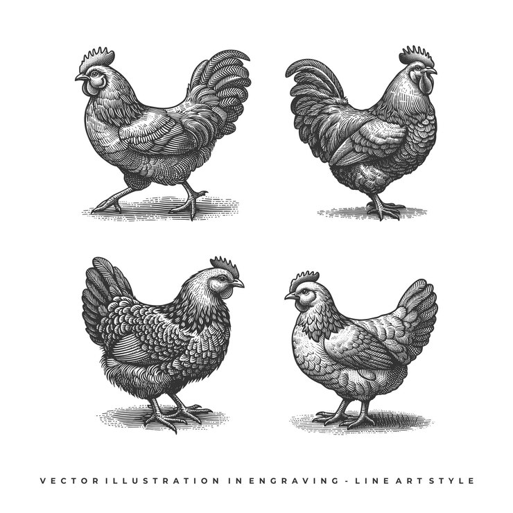 Vettore vettore di incisione gallina 24